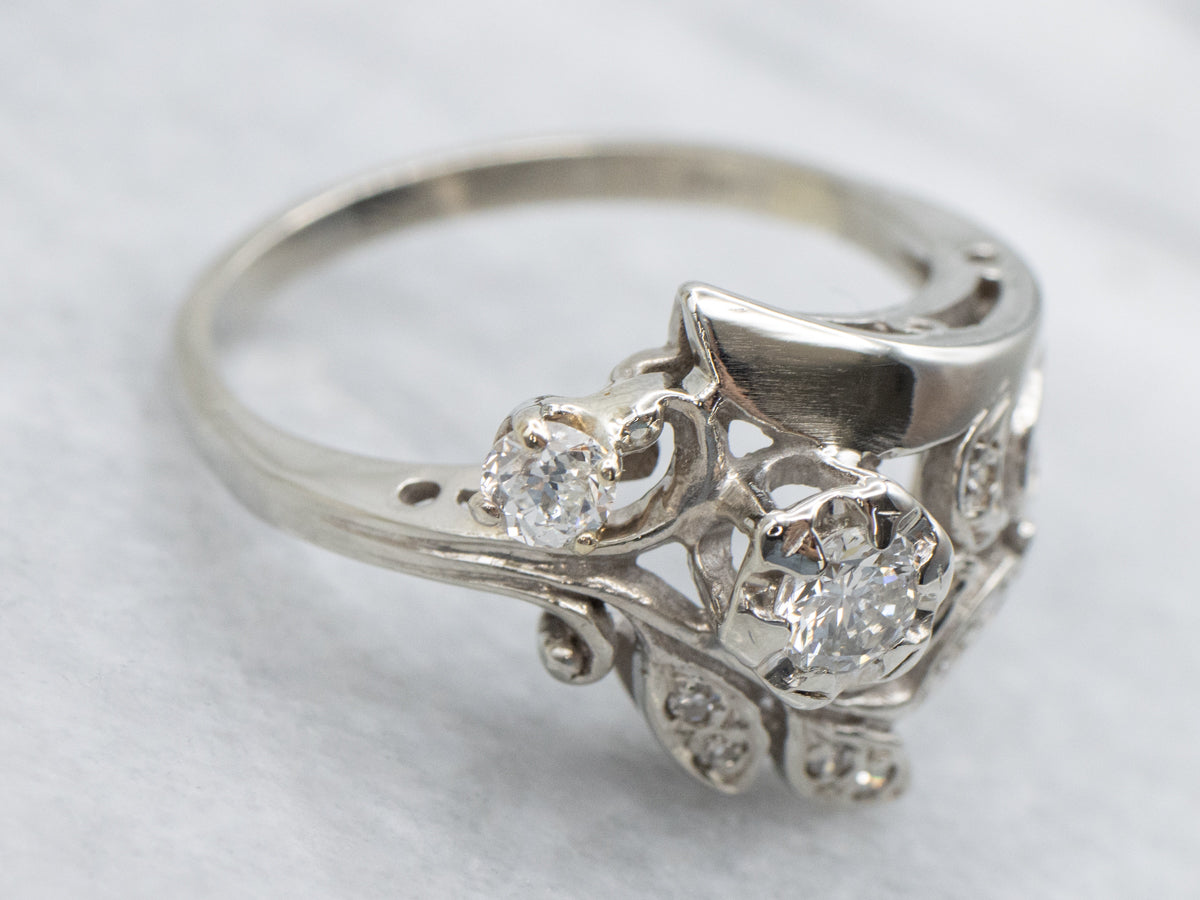 Diamond Floral White Gold Bypass Ring