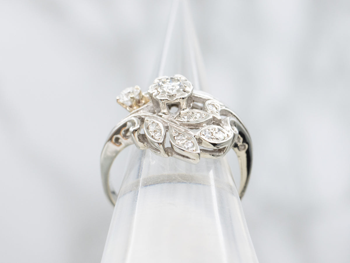 Diamond Floral White Gold Bypass Ring