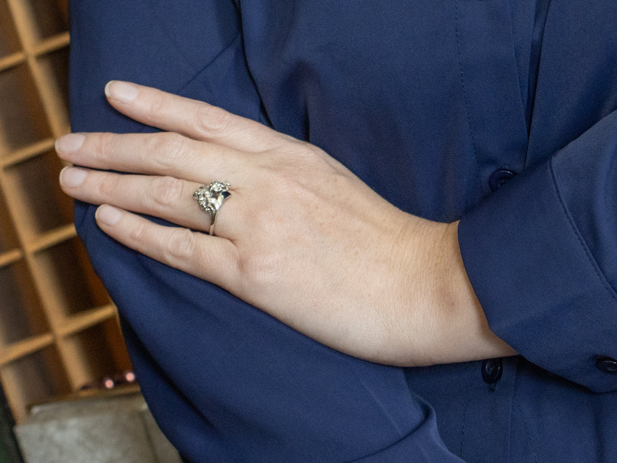 Diamond Floral White Gold Bypass Ring