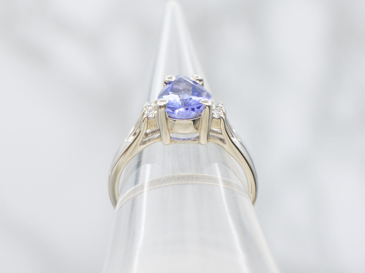 Pear Cut Tanzanite and Diamond White Gold Ring