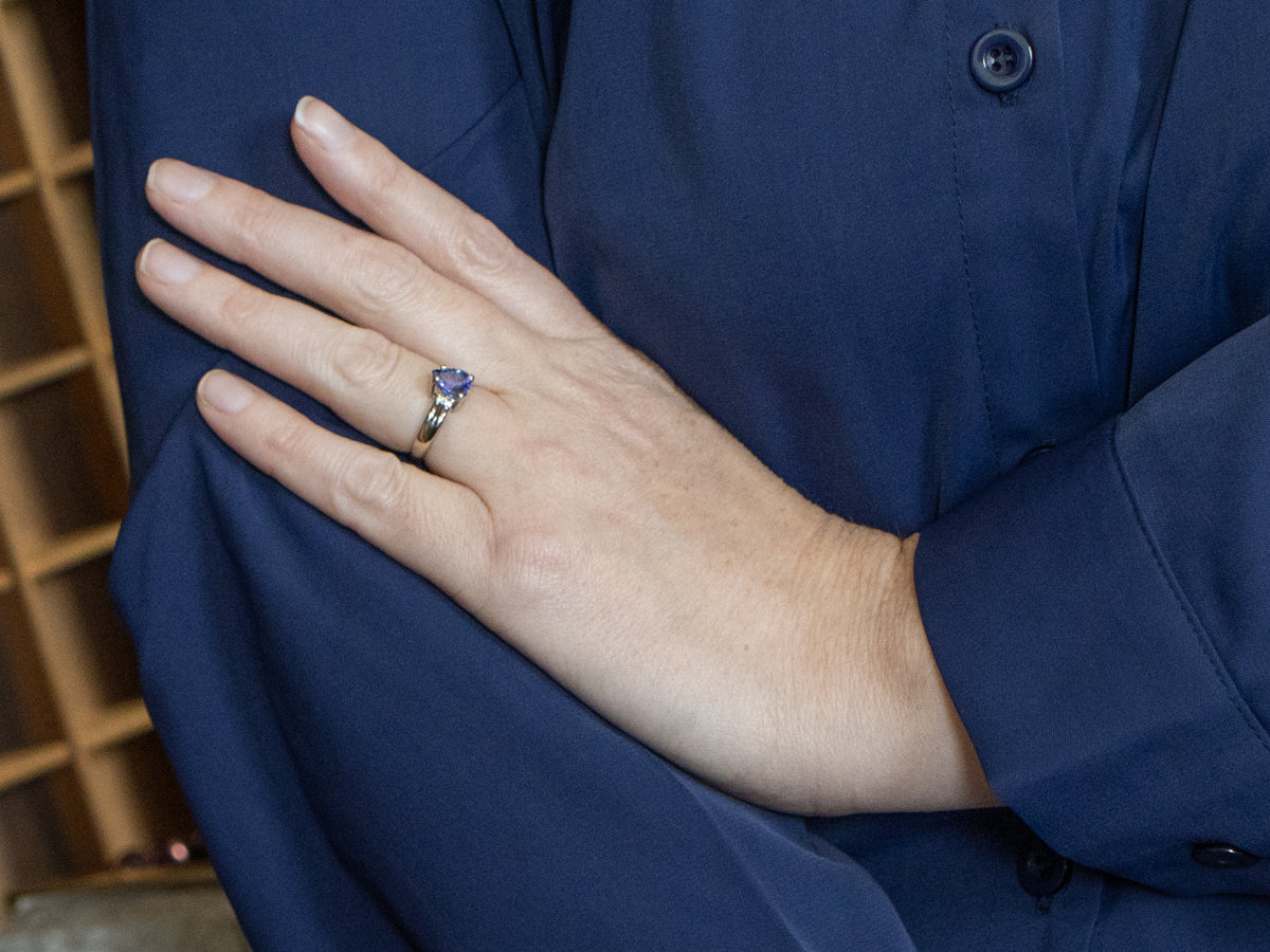 Pear Cut Tanzanite and Diamond White Gold Ring
