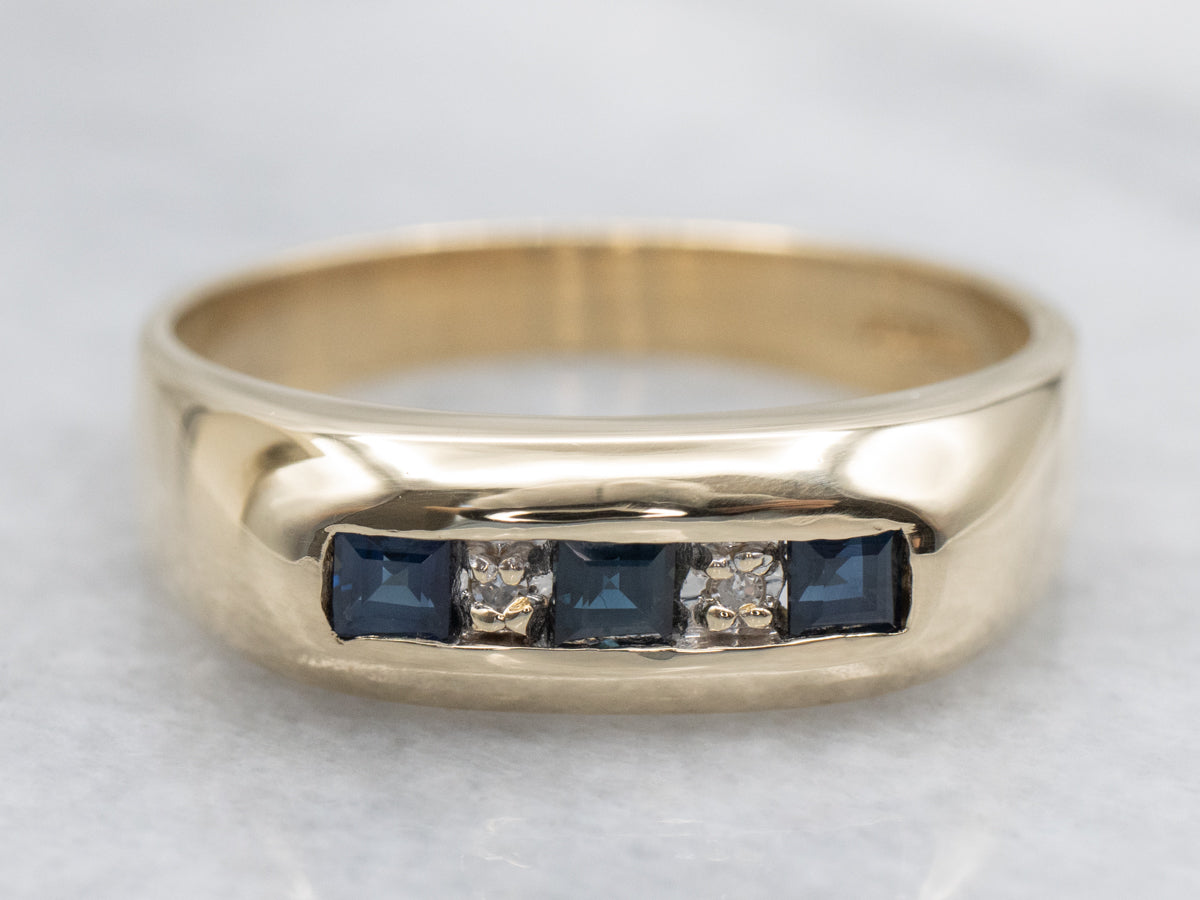 Channel Set Sapphire and Diamond Yellow Gold Band