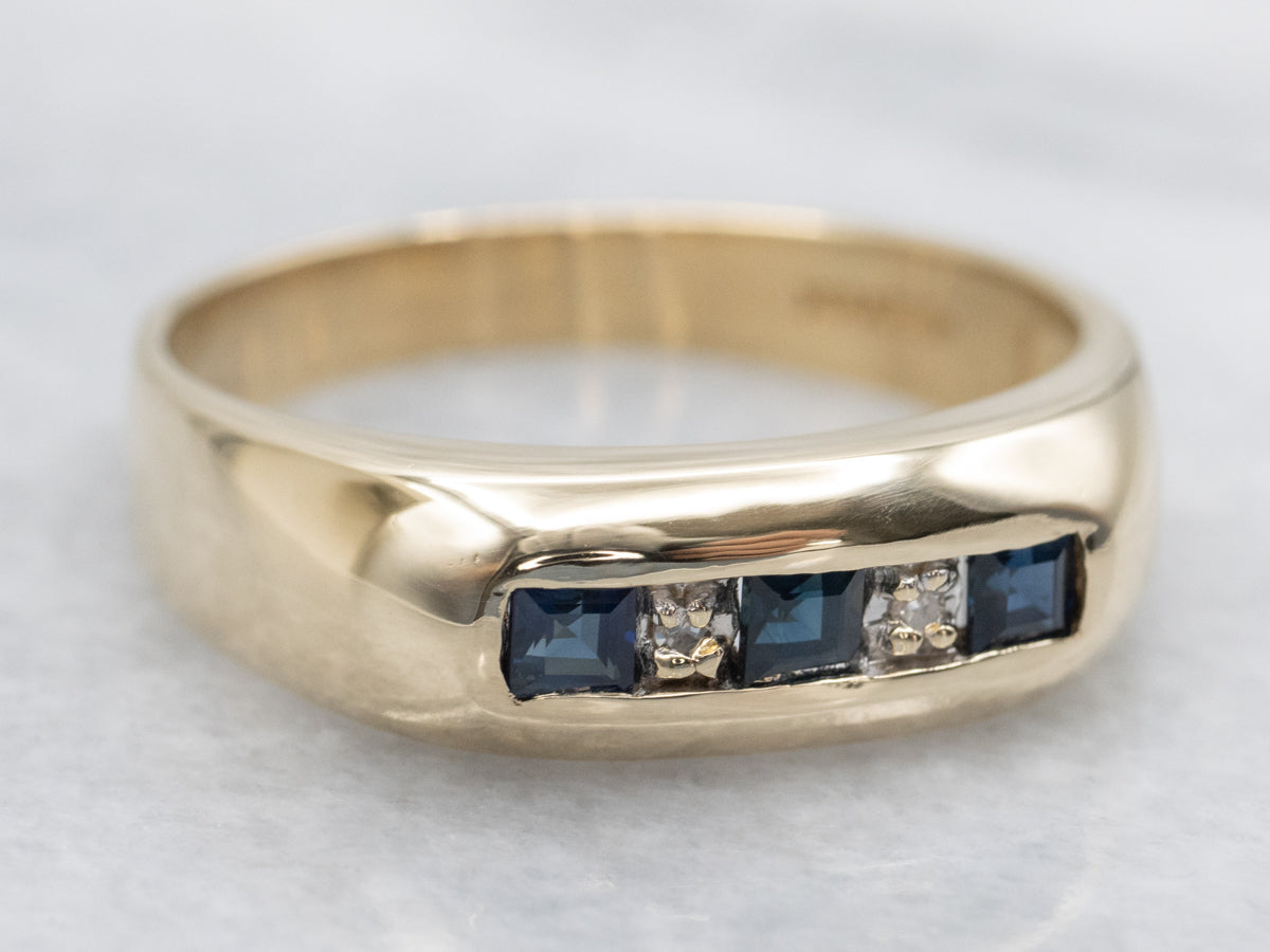 Channel Set Sapphire and Diamond Yellow Gold Band