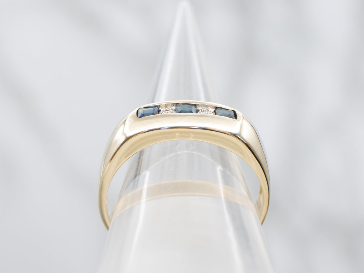Channel Set Sapphire and Diamond Yellow Gold Band