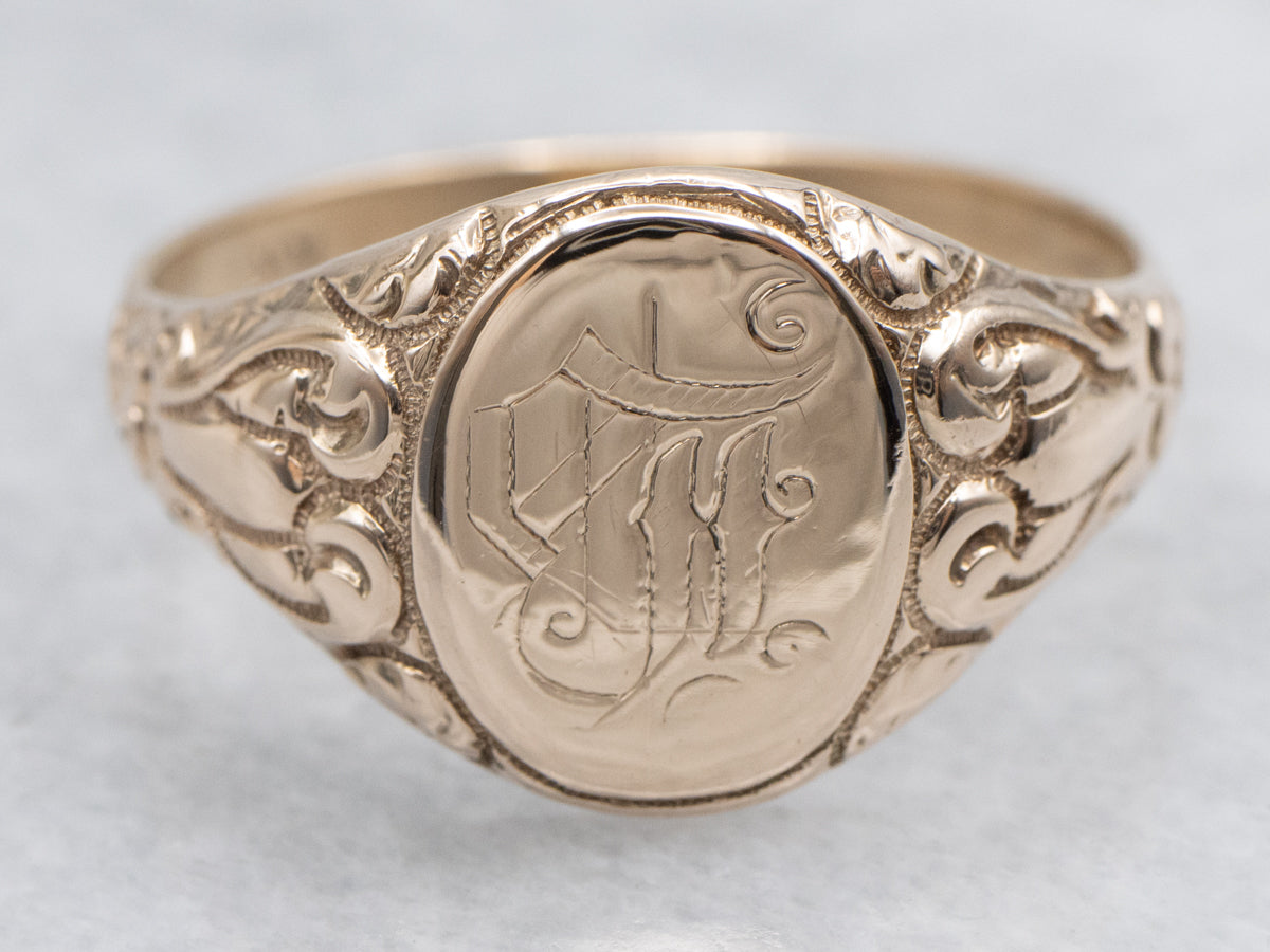 Initial "B" Engraved Gold Signet Ring