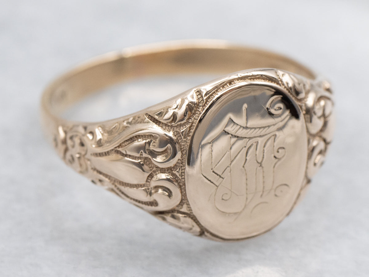 Initial "B" Engraved Gold Signet Ring
