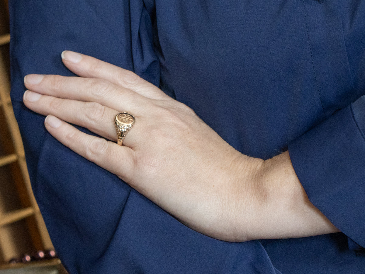 Initial "B" Engraved Gold Signet Ring