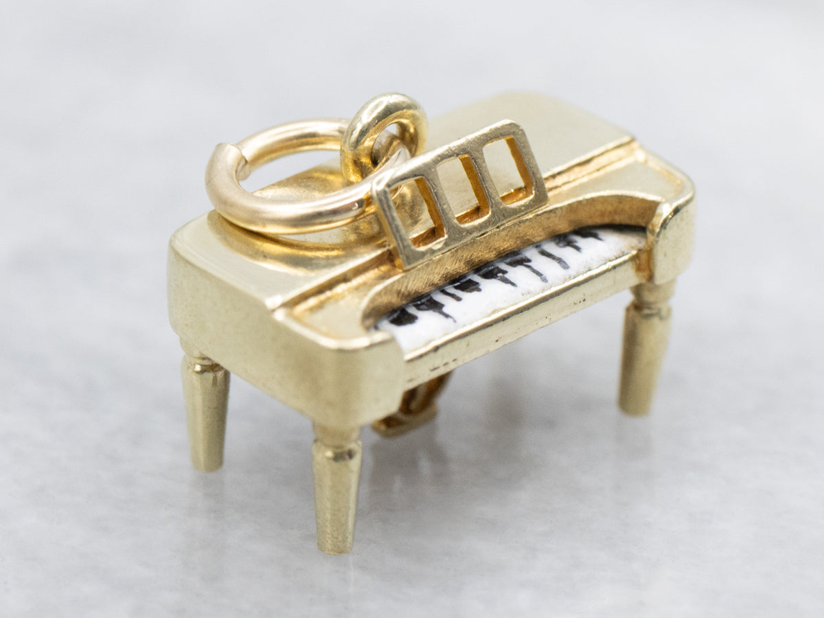 Yellow Gold Enamel Piano Charm