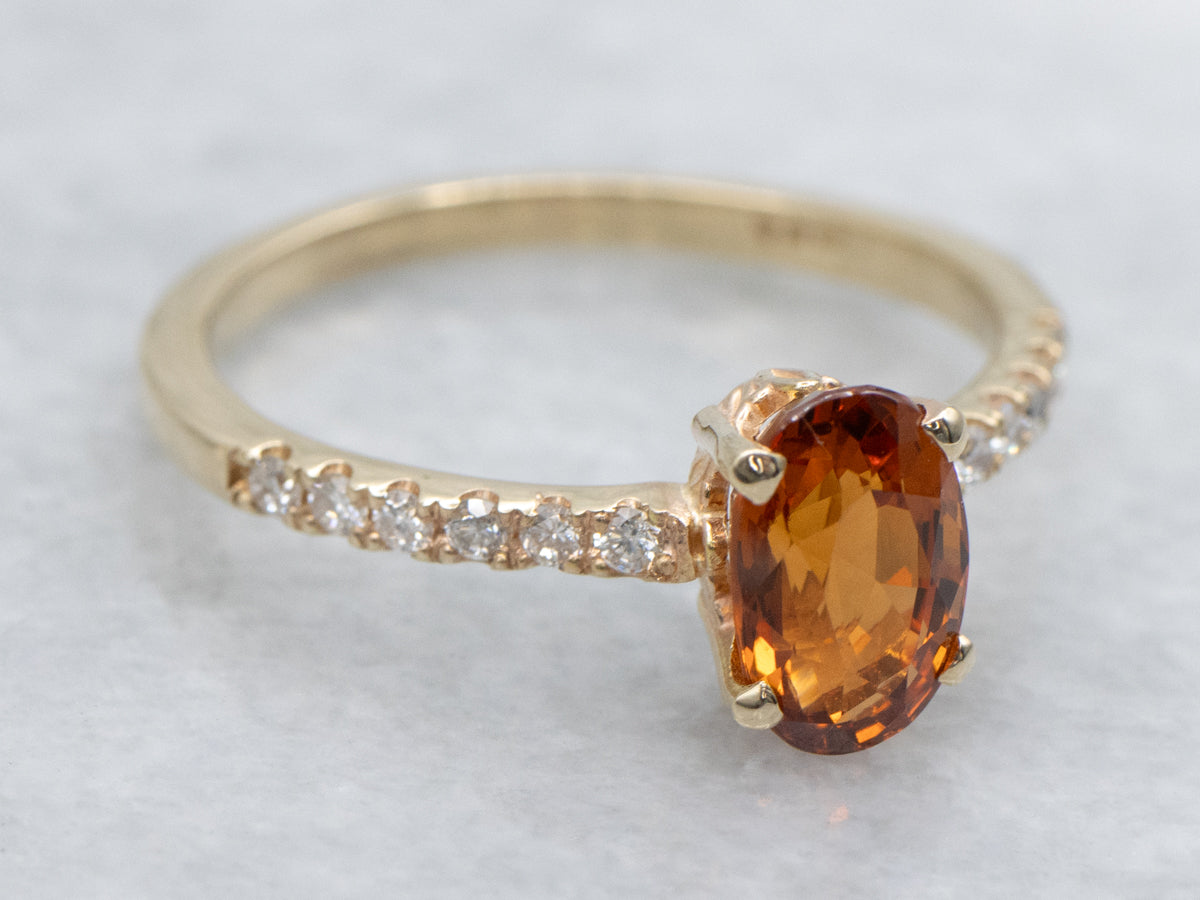 Oval Cut Hessonite Garnet and Diamond Ring