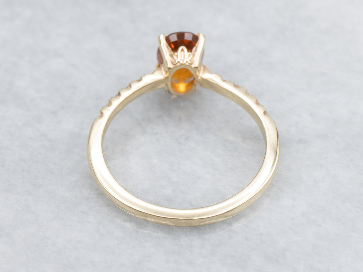 Oval Cut Hessonite Garnet and Diamond Ring
