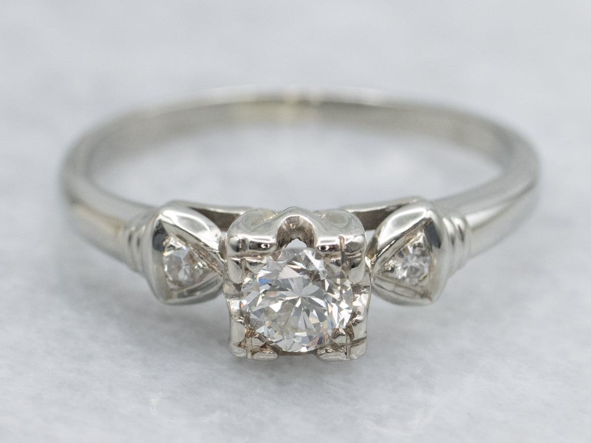 Vintage 14K White Gold Diamond Engagement Ring