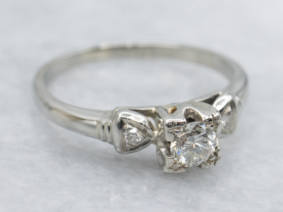 Vintage 14K White Gold Diamond Engagement Ring