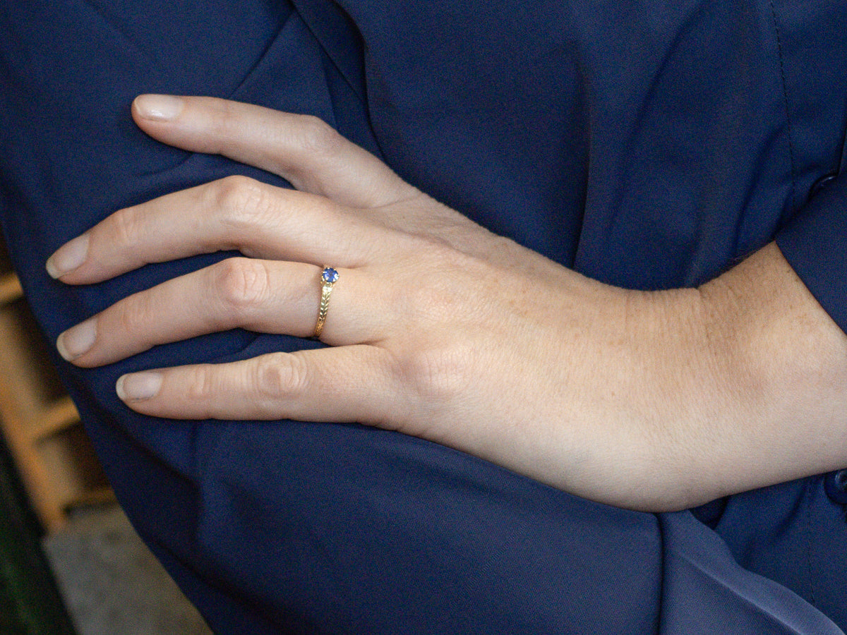 Antique Sapphire Wheat Engraved Engagement Ring