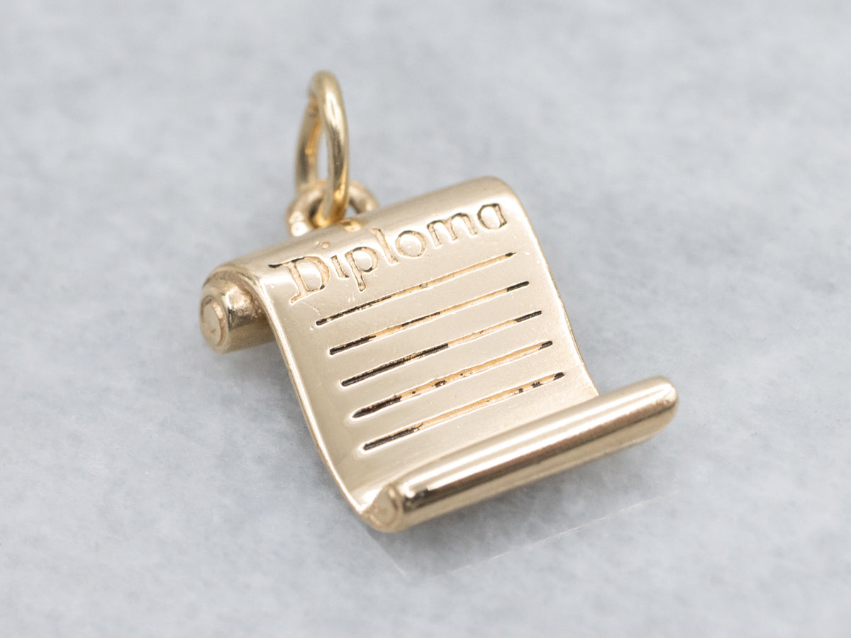 Vintage Yellow Gold Diploma Charm Pendant