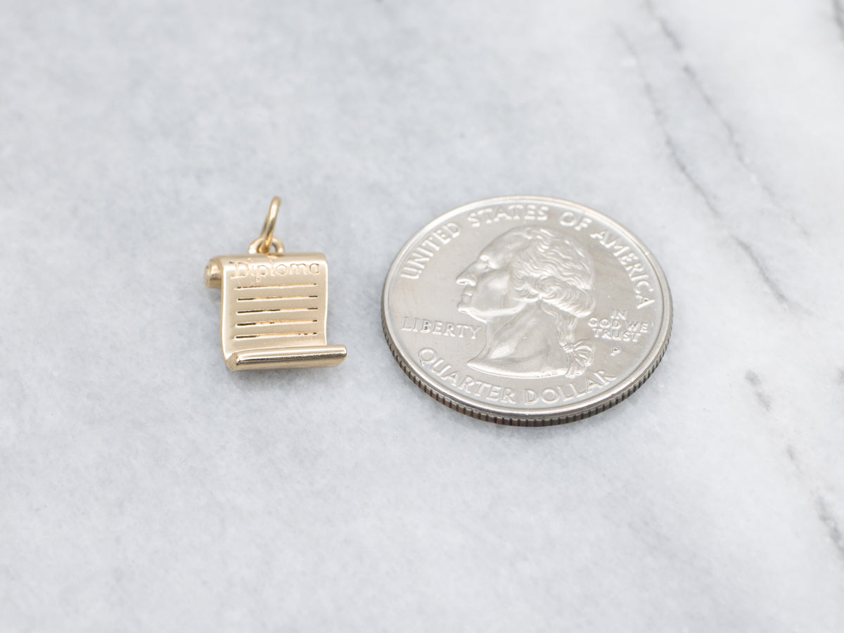 Vintage Yellow Gold Diploma Charm Pendant