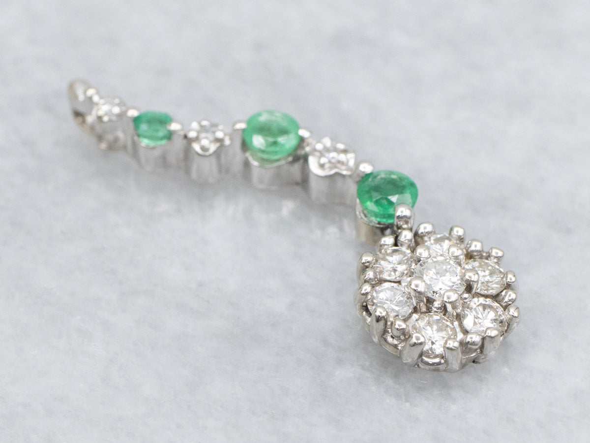 Graduated Diamond and Emerald White Gold Pendant