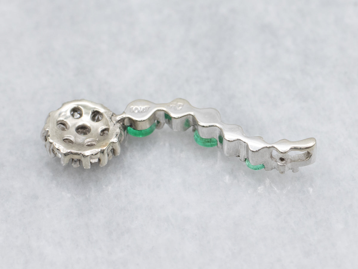 Graduated Diamond and Emerald White Gold Pendant
