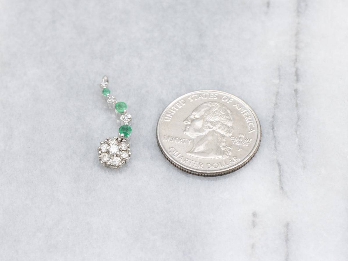 Graduated Diamond and Emerald White Gold Pendant