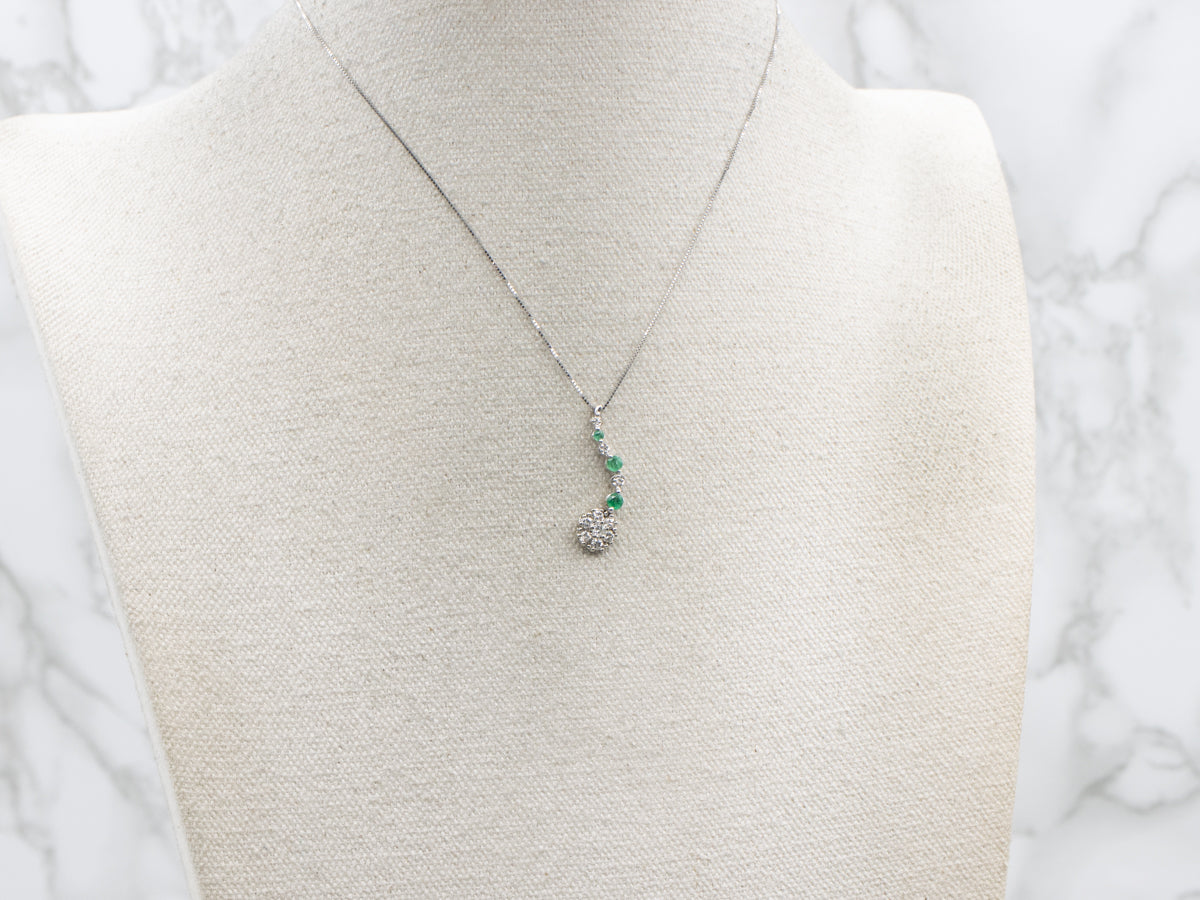 Graduated Diamond and Emerald White Gold Pendant