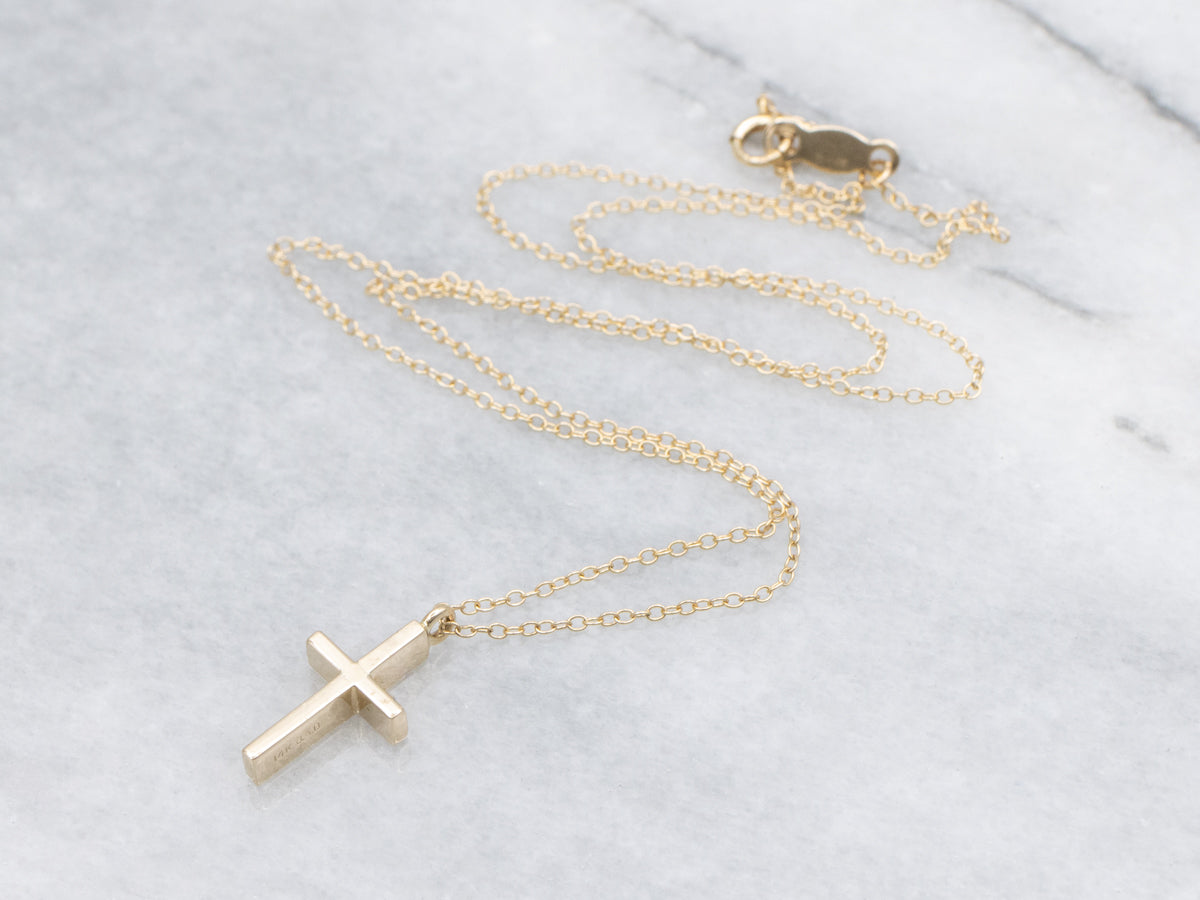 Simple Yellow Gold Cable Chain Cross Necklace