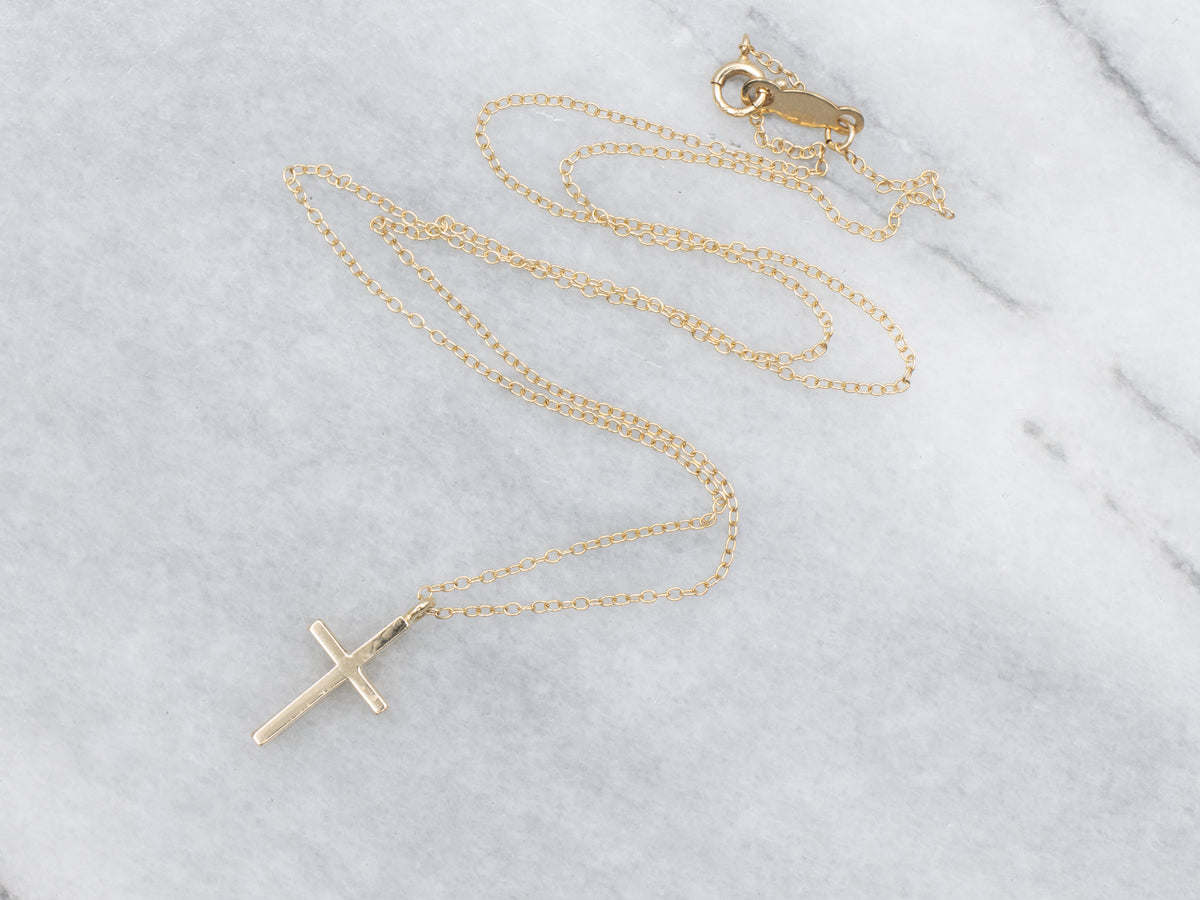 Simple Yellow Gold Cable Chain Cross Necklace