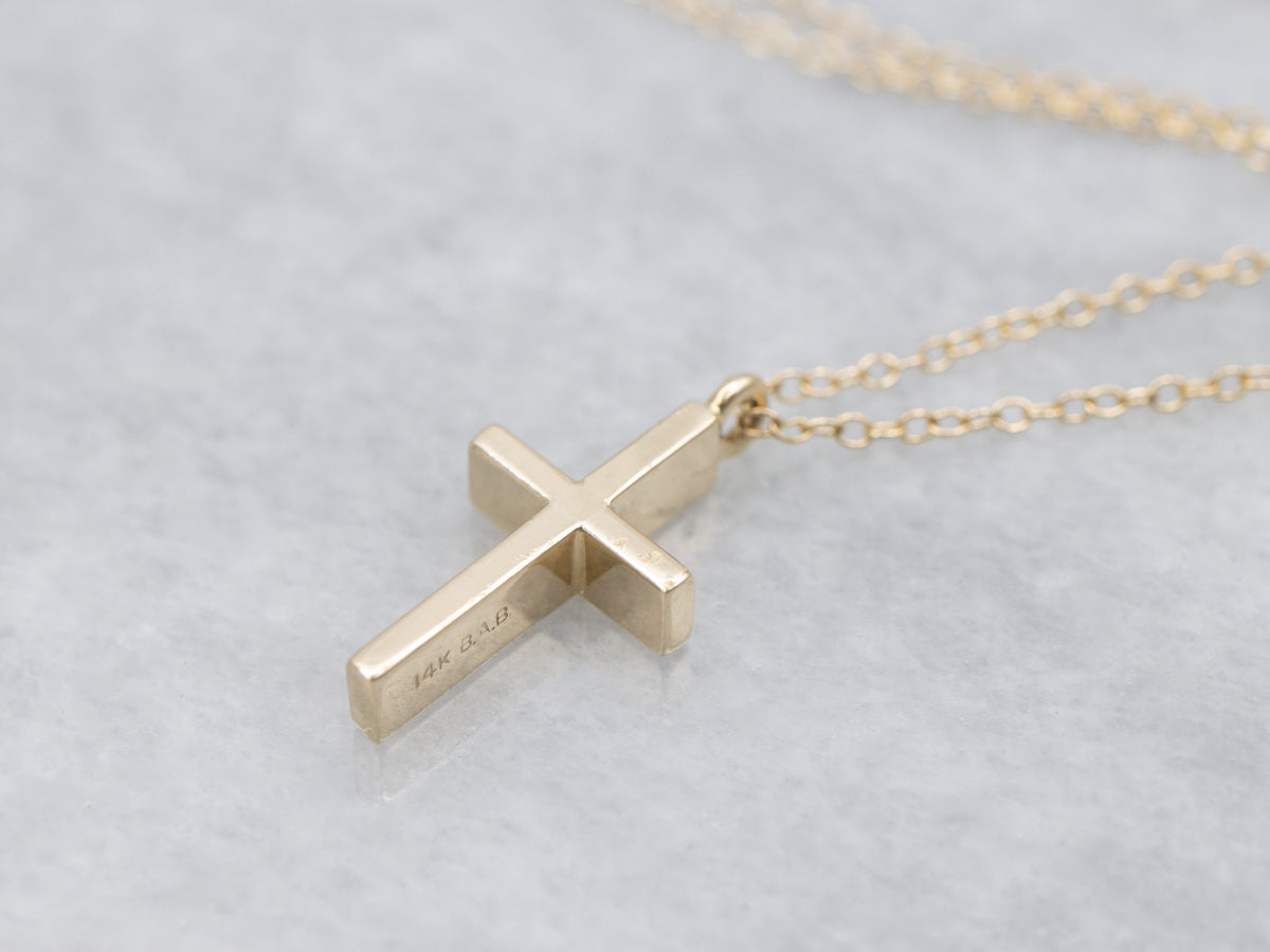 Simple Yellow Gold Cable Chain Cross Necklace