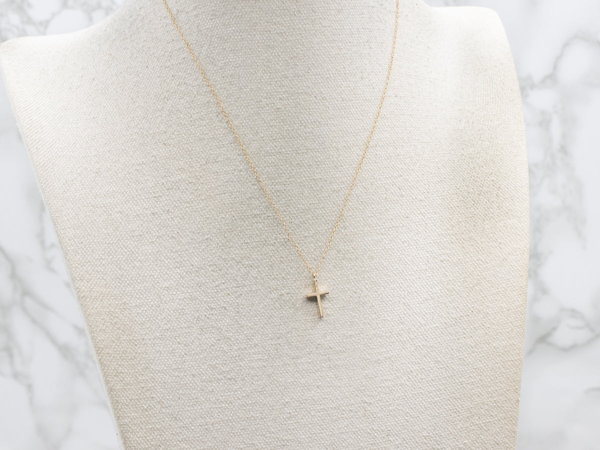 Simple Yellow Gold Cable Chain Cross Necklace