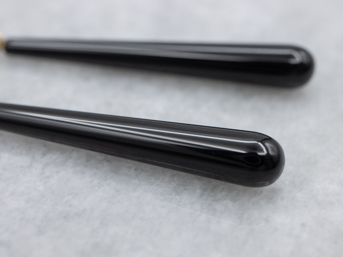 Elongated Teardrop Black Onyx Gold Earrings