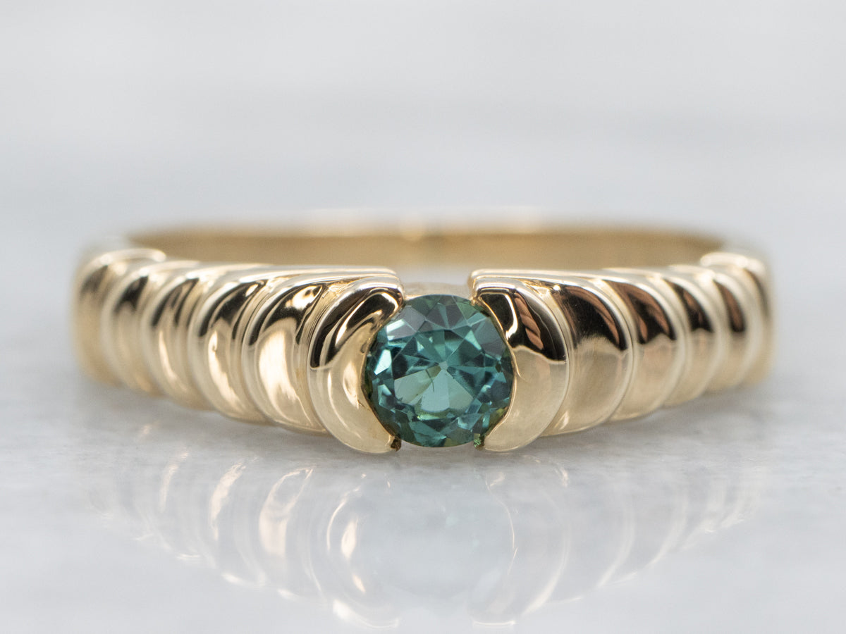 Modern Gold Indicolite Tourmaline Solitaire Ring