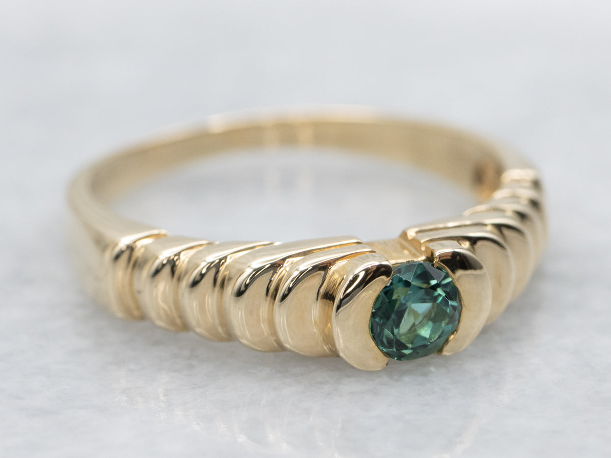 Modern Gold Indicolite Tourmaline Solitaire Ring
