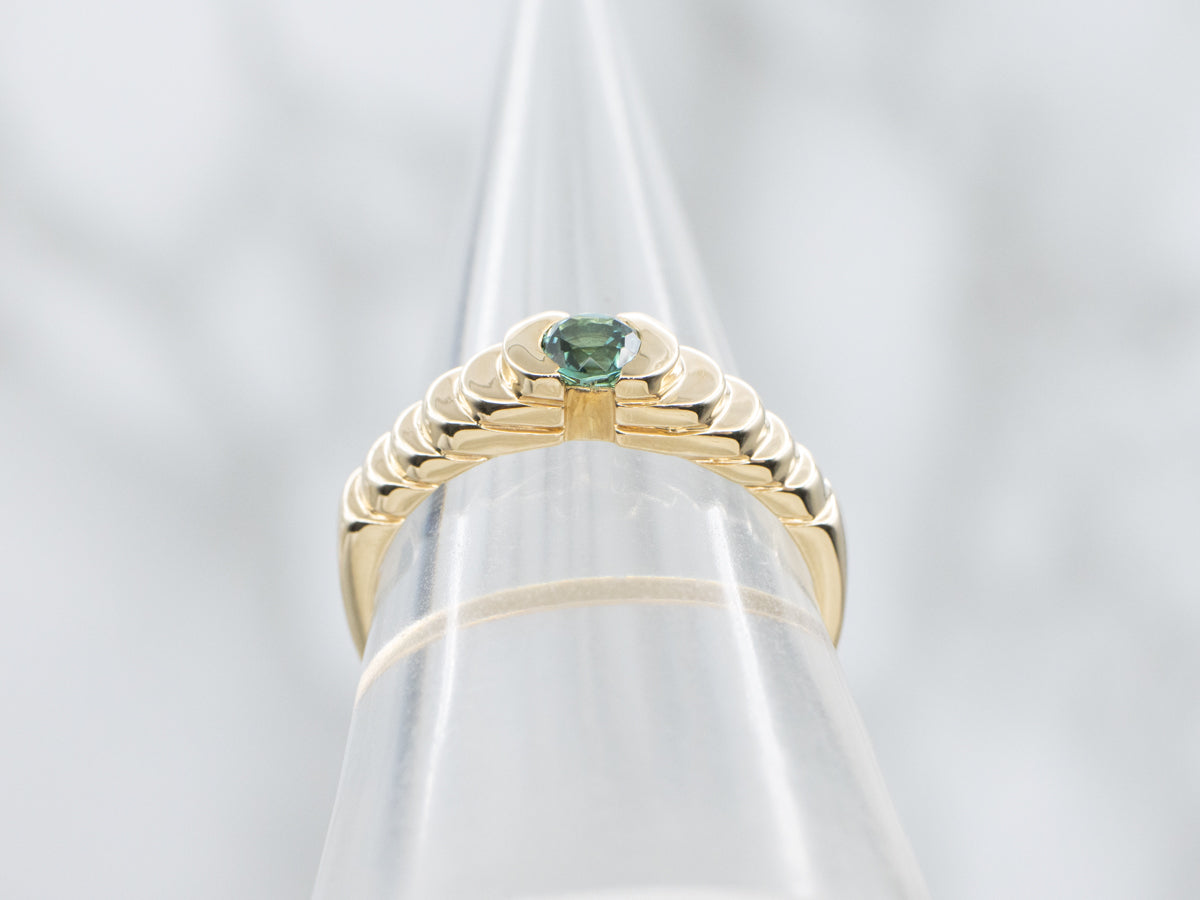 Modern Gold Indicolite Tourmaline Solitaire Ring