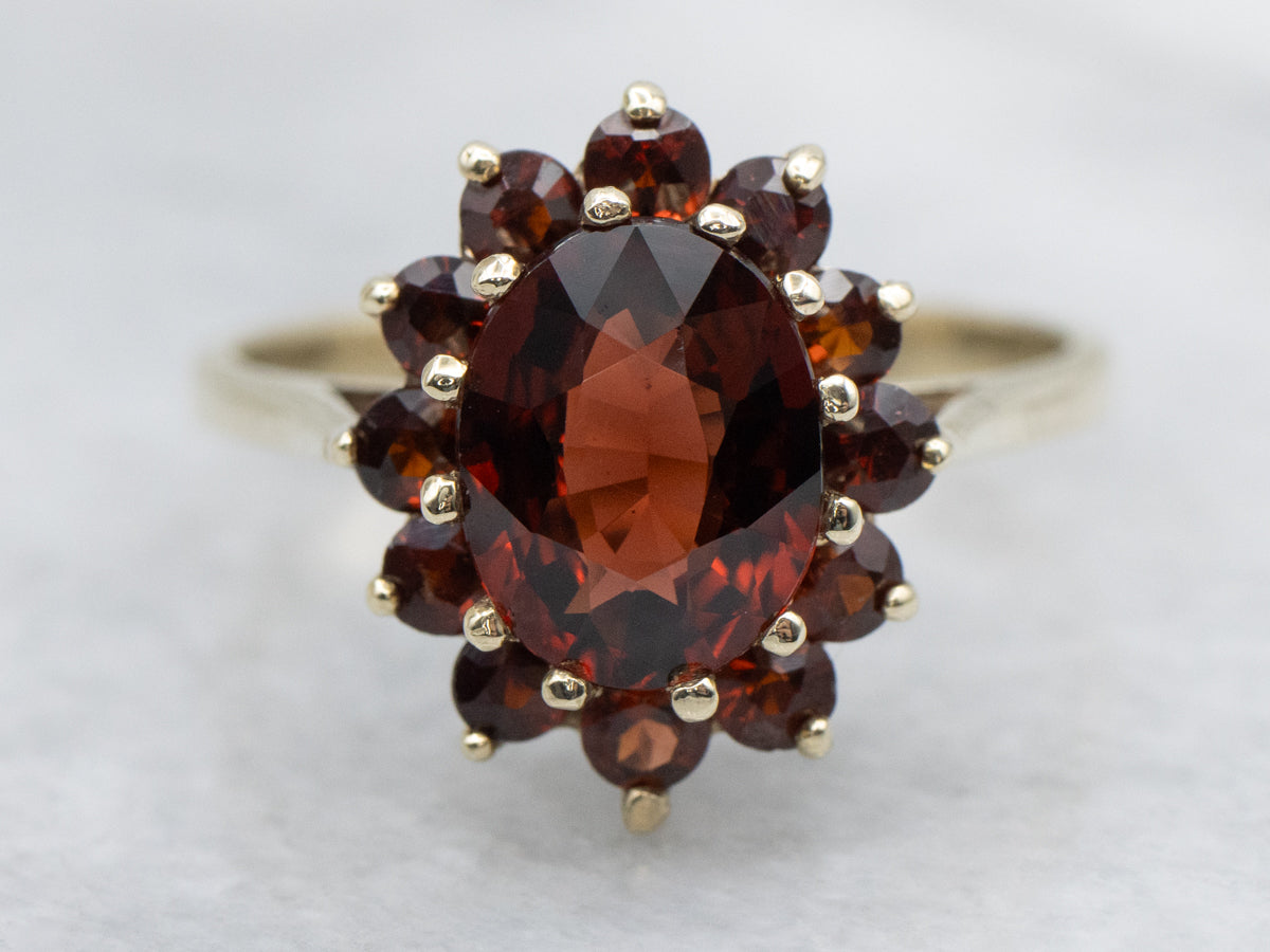 Romantic Garnet and Gold Halo Ring