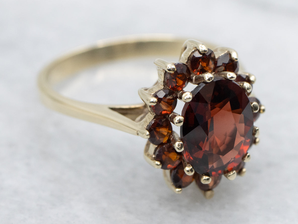 Romantic Garnet and Gold Halo Ring