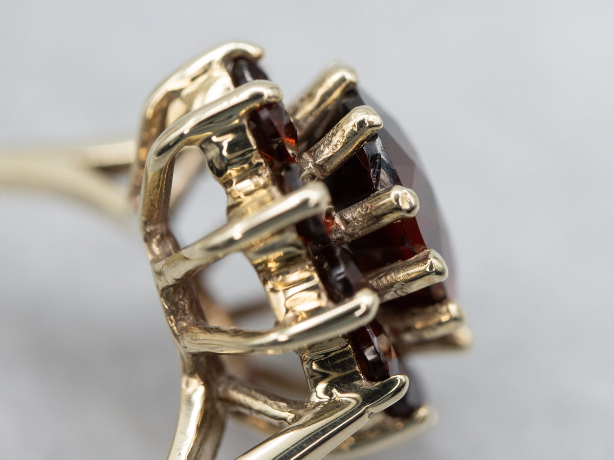 Romantic Garnet and Gold Halo Ring