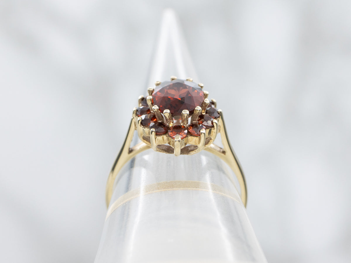 Romantic Garnet and Gold Halo Ring