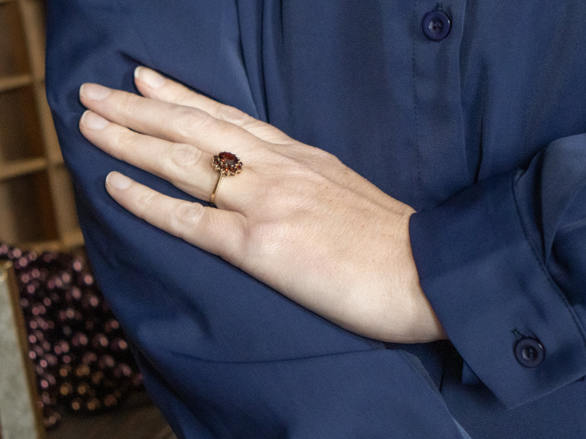 Romantic Garnet and Gold Halo Ring