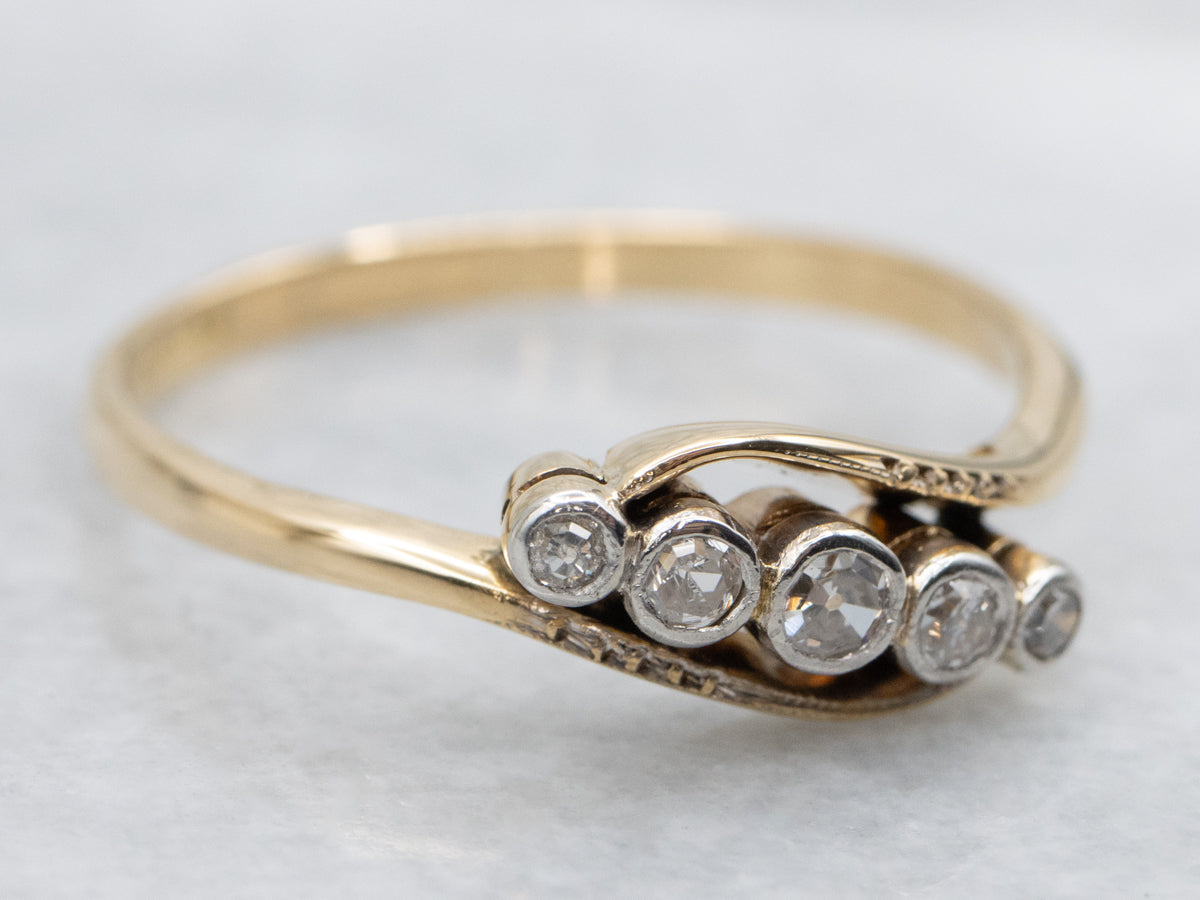 Antique Old Mine Cut Diamond Platinum and Gold Bypass Ring