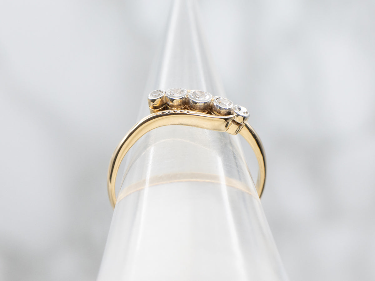 Antique Old Mine Cut Diamond Platinum and Gold Bypass Ring