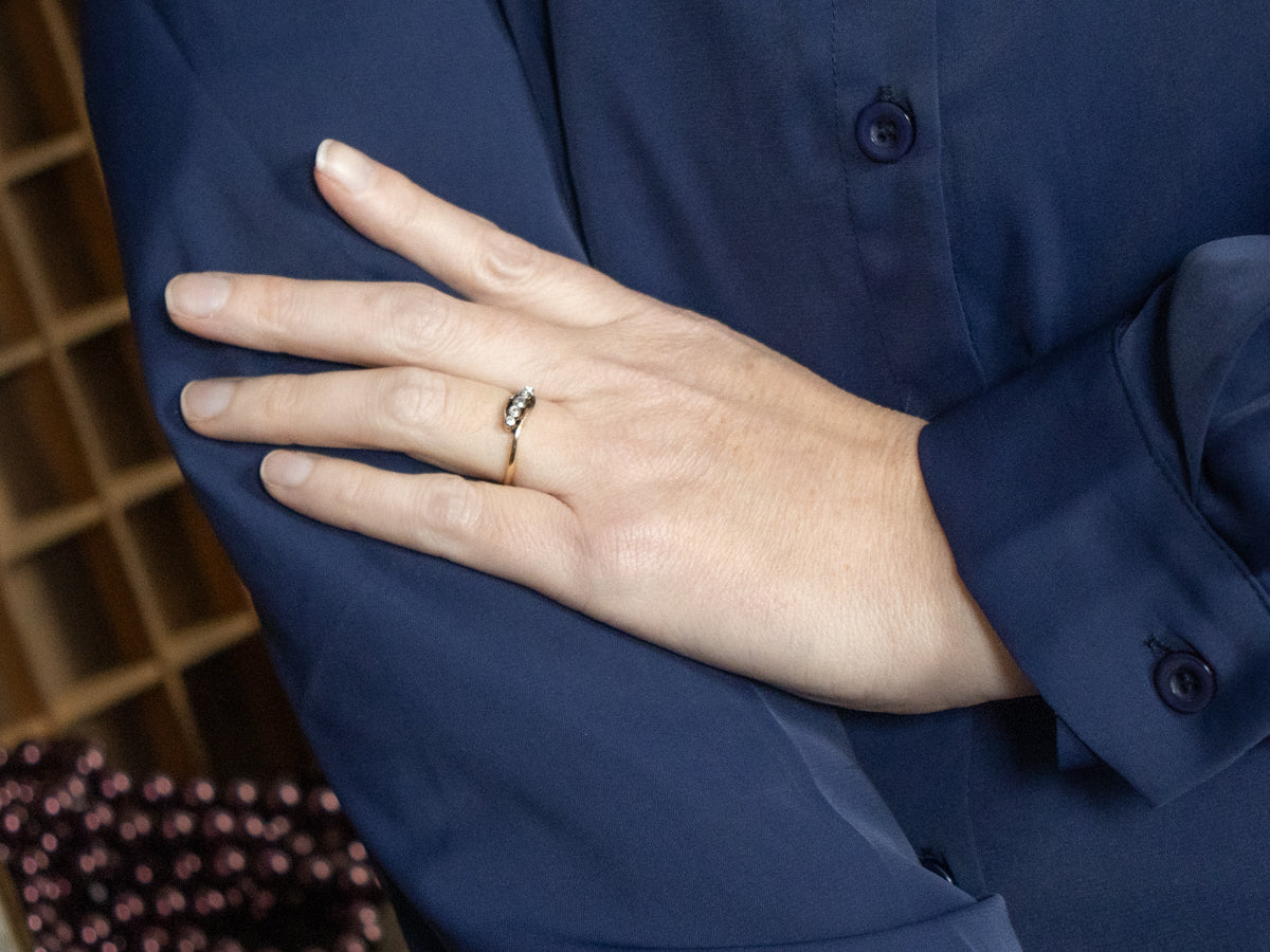 Antique Old Mine Cut Diamond Platinum and Gold Bypass Ring