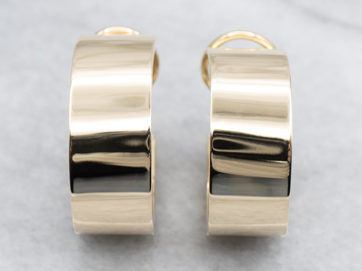 Wide Flat Yellow Gold Hoop Earrings