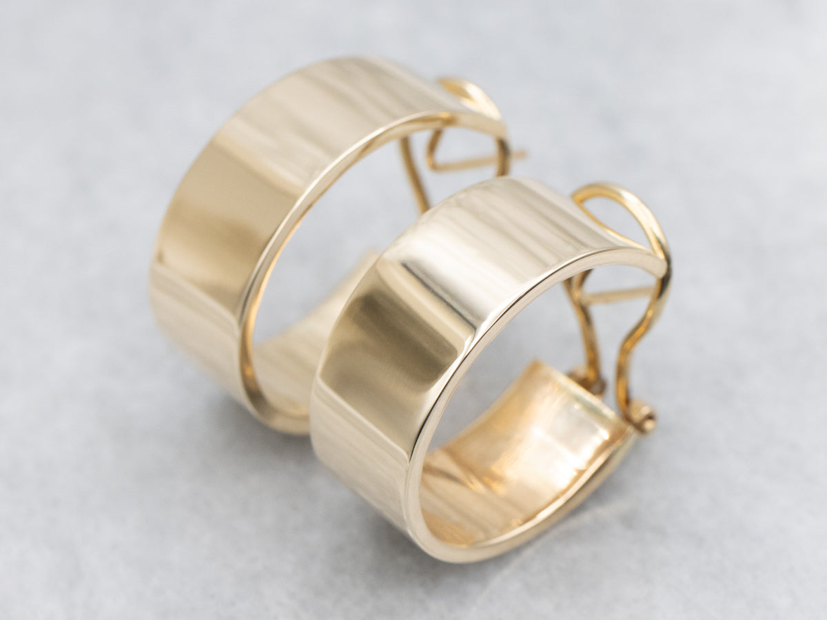 Wide Flat Yellow Gold Hoop Earrings