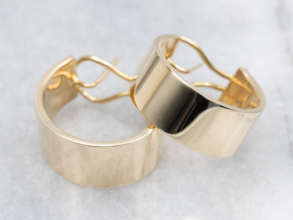 Wide Flat Yellow Gold Hoop Earrings