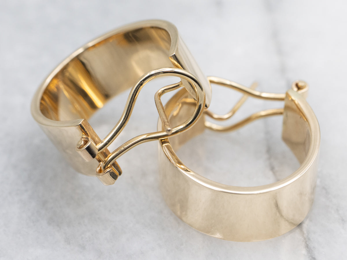 Wide Flat Yellow Gold Hoop Earrings