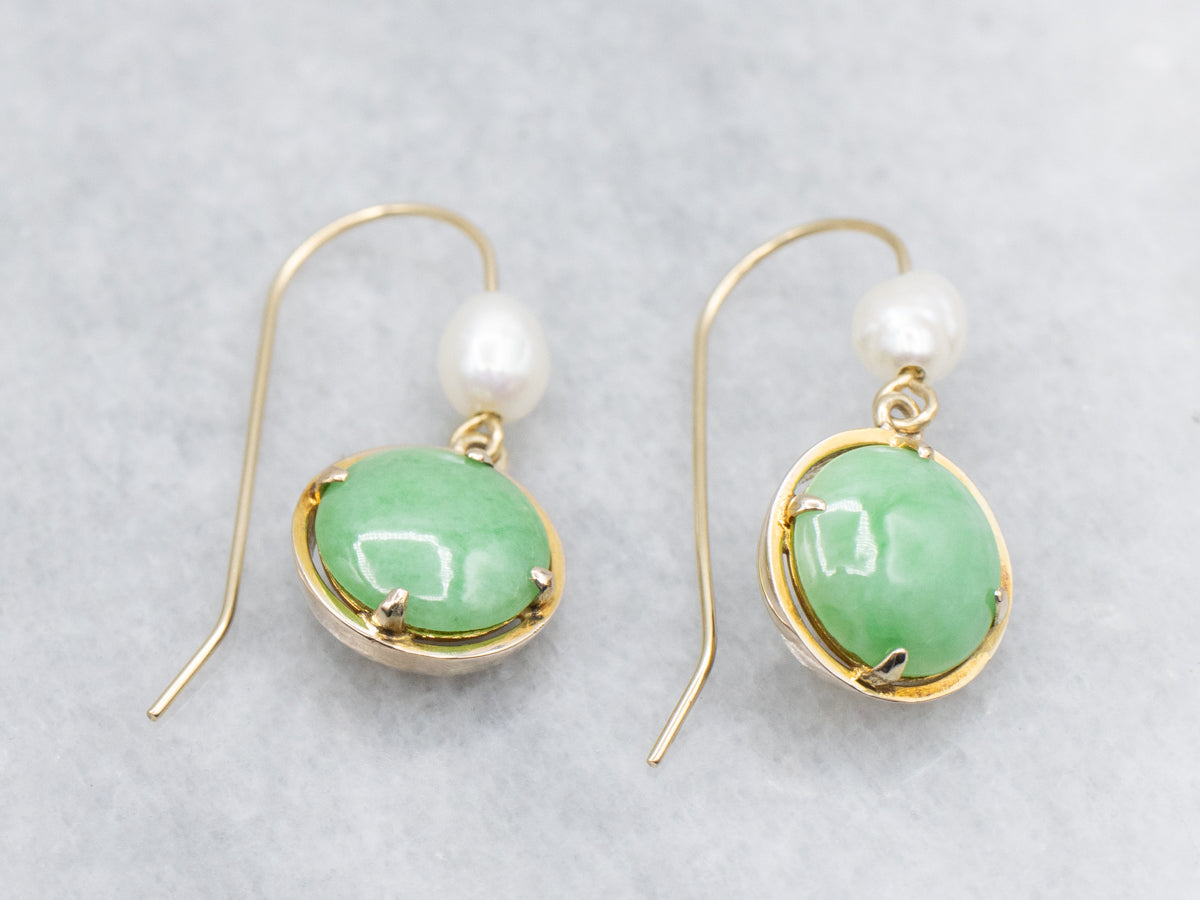 Jadeite and Freshwater Pearl Drop Earrings