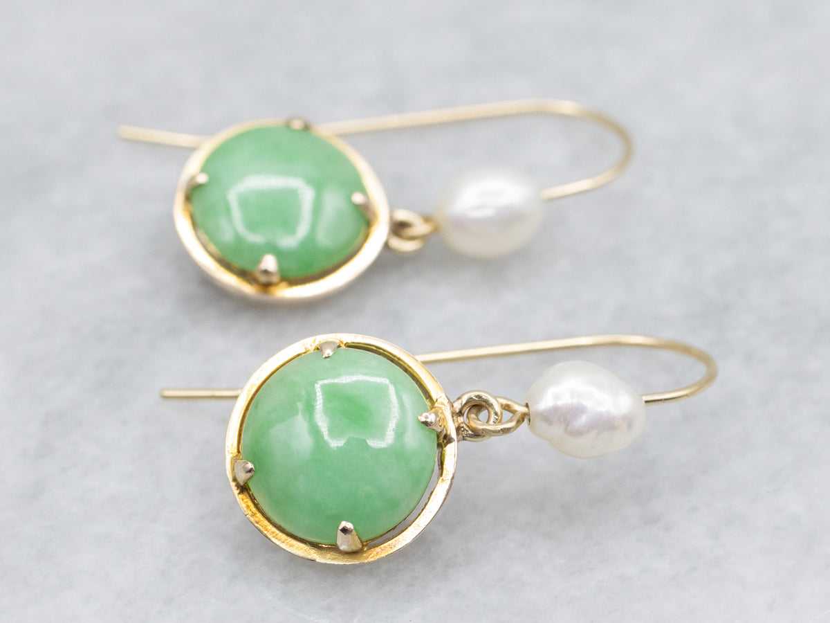 Jadeite and Freshwater Pearl Drop Earrings