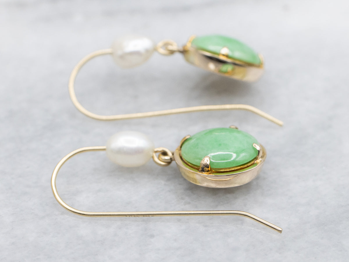 Jadeite and Freshwater Pearl Drop Earrings