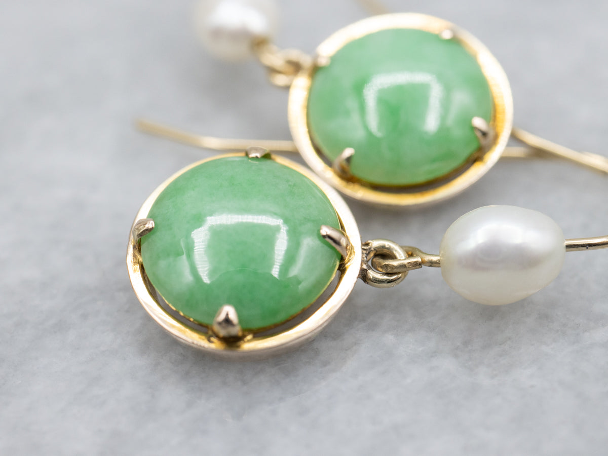 Jadeite and Freshwater Pearl Drop Earrings