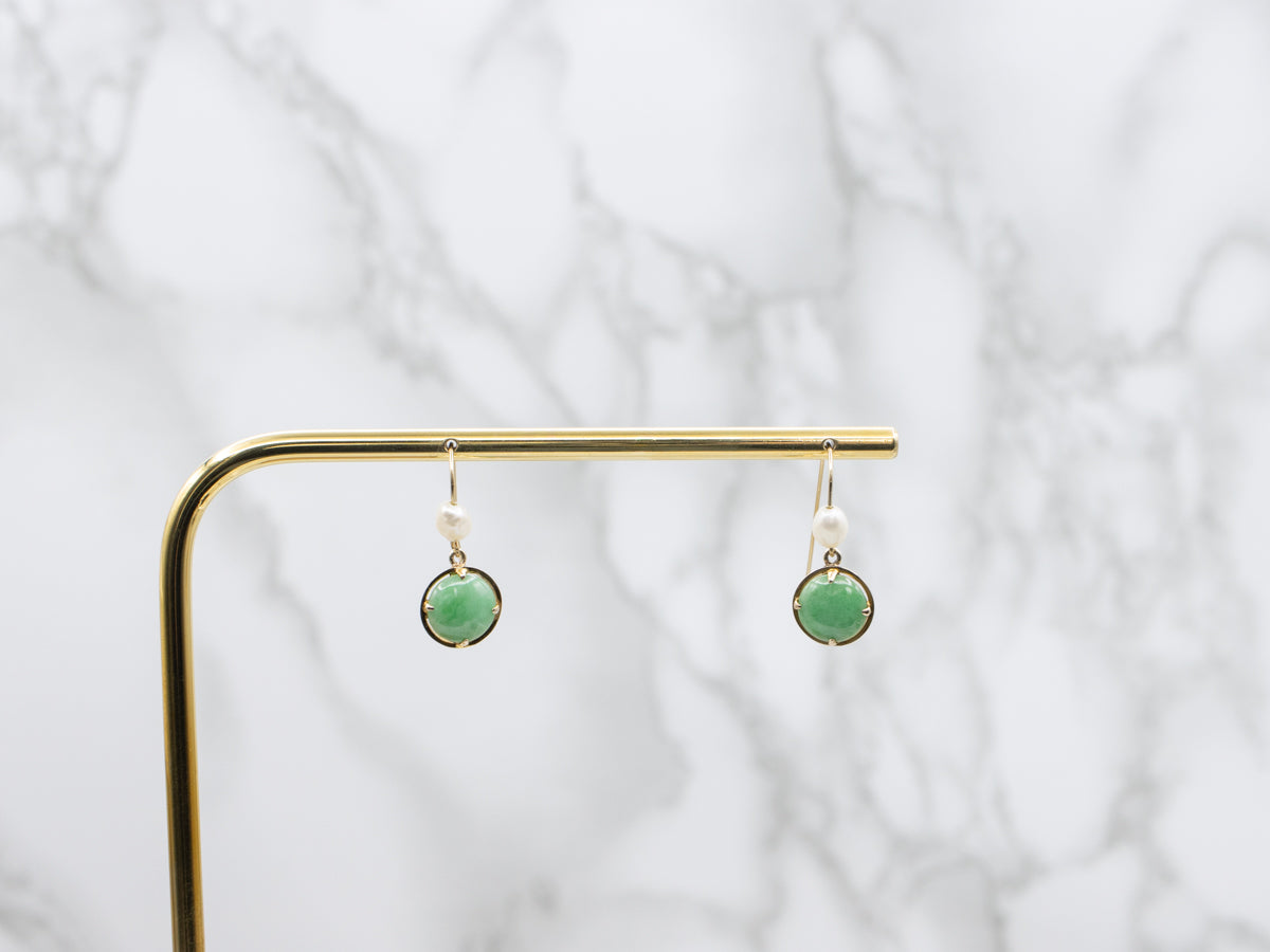 Jadeite and Freshwater Pearl Drop Earrings