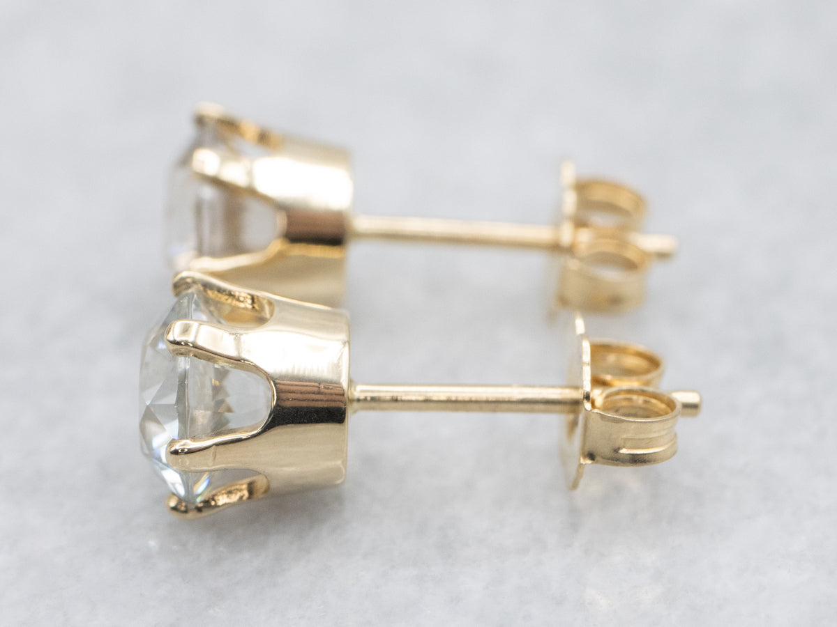 Round-Cut White Zircon Gold Stud Earrings