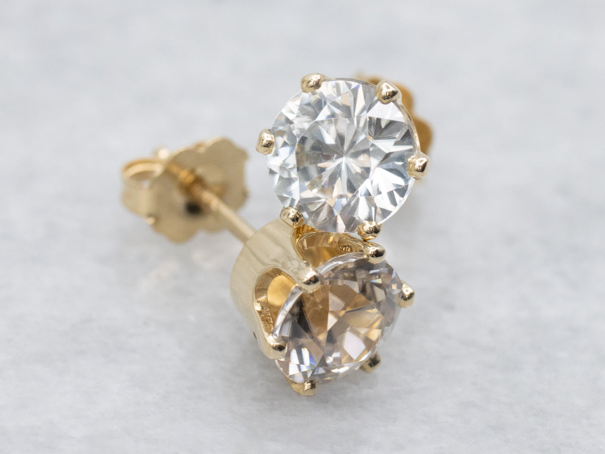 Round-Cut White Zircon Gold Stud Earrings